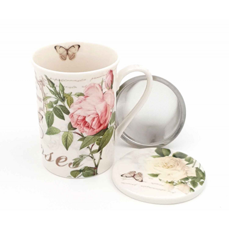Tisana o taza para el té de cerámica, Taza con la Flor de Barcelona o  Panot, Taza de 350 ml para infusiones con filtro y tapa