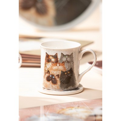 Taza Ashdene gatos con posavasos ceramico
